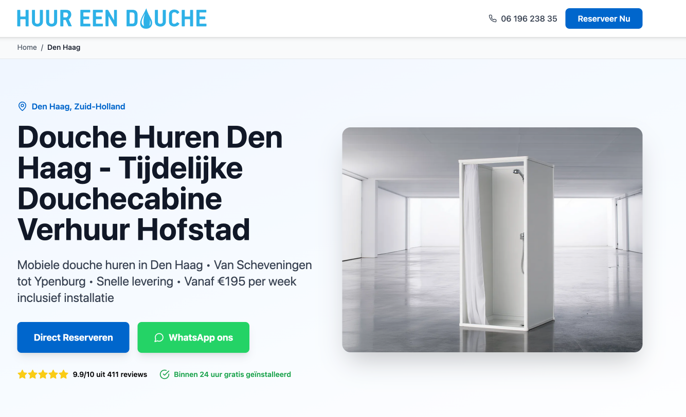 Nieuwe website voor Huur een Douche